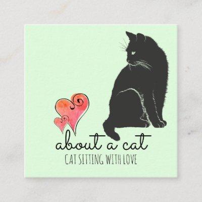 Cat Illustration & Hearts Cat Sitter Square