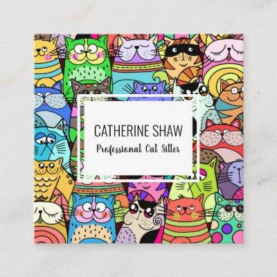 Cat Sitter Cute Pet Doodle Template Square