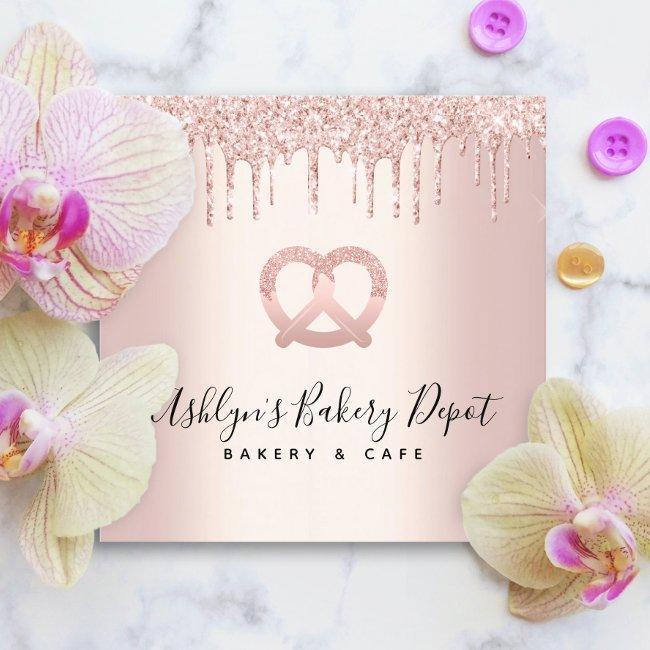 Catering Bakery Pastry Chef Rose Gold Glitter Drip Square