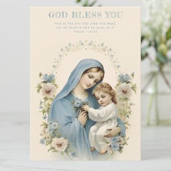 Catholic Mary and Jesus Floral Scripture