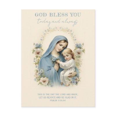 Catholic Mary and Jesus Floral Scripture Postcard