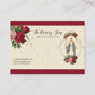 Catholic Rosary Pink Red Roses Virgin Mary  Busine