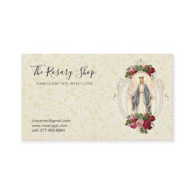 Catholic Virgin Mary Vintage Pink Red Roses