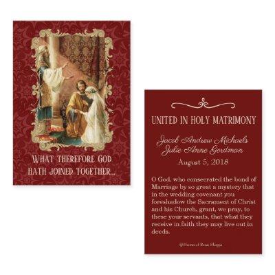 Catholic Wedding Favor Holy Card Damask Maroon