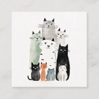Cats and Friends Watercolor Gouache Illustration Square