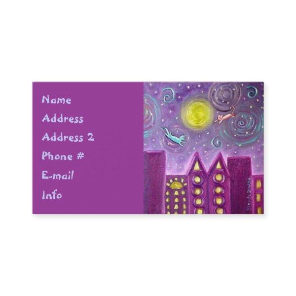 Cats Flying Over a Purple Deco City
