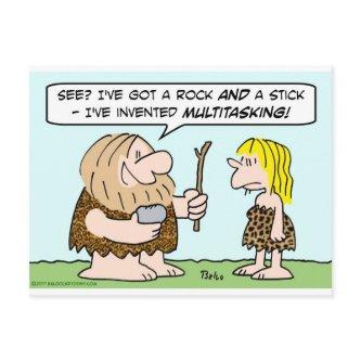 caveman invent multitasking rock stick postcard