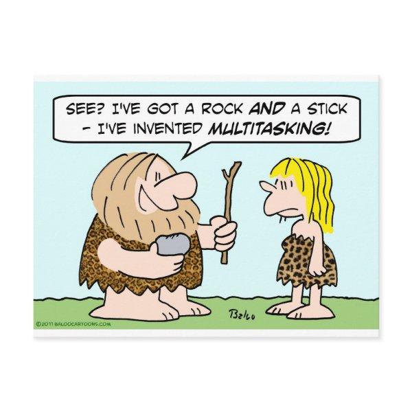 caveman invent multitasking rock stick postcard