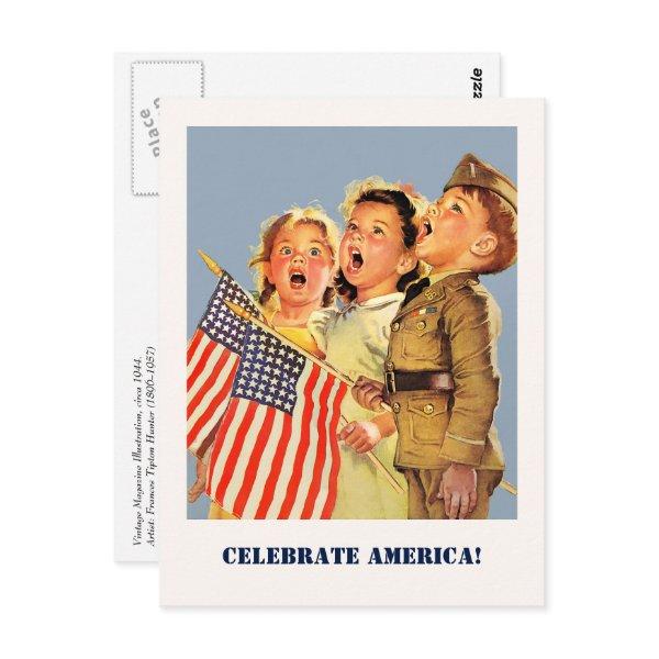 Celebrate America, 4th of July  Vintage Art Postcard