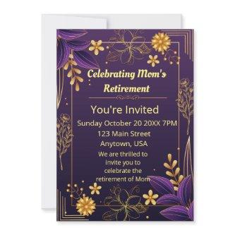 Celebrating Mon's Retirment Purple Gold Accents Invitation