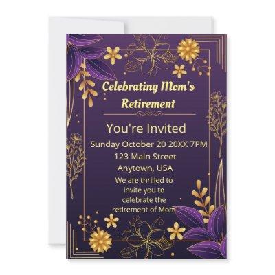 Celebrating Mon's Retirment Purple Gold Accents Invitation
