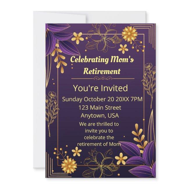 Celebrating Mon's Retirment Purple Gold Accents Invitation