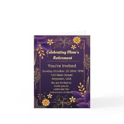 Celebrating Mon's Retirment Purple Gold Accents Invitation