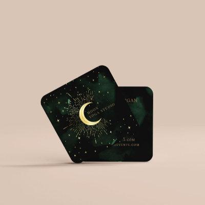 Celestial Emerald Crescent Moon Square