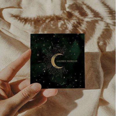 Celestial Emerald Crescent Moon Square