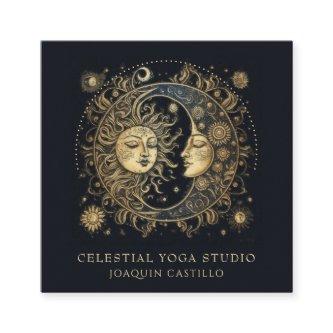 Celestial Gold Black Sun Moon Yoga Square