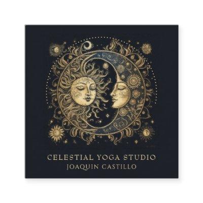 Celestial Gold Black Sun Moon Yoga Square