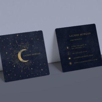 Celestial Midnight Blue Crescent Moon Square
