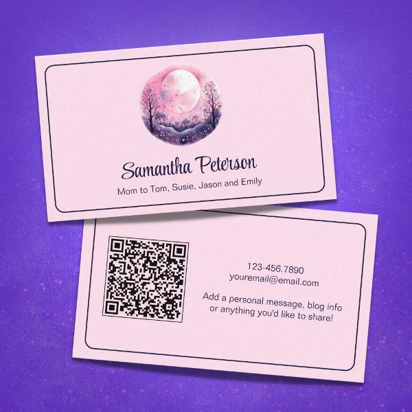 Celestial Moon and Stars QR Code Pink Personal Calling Card