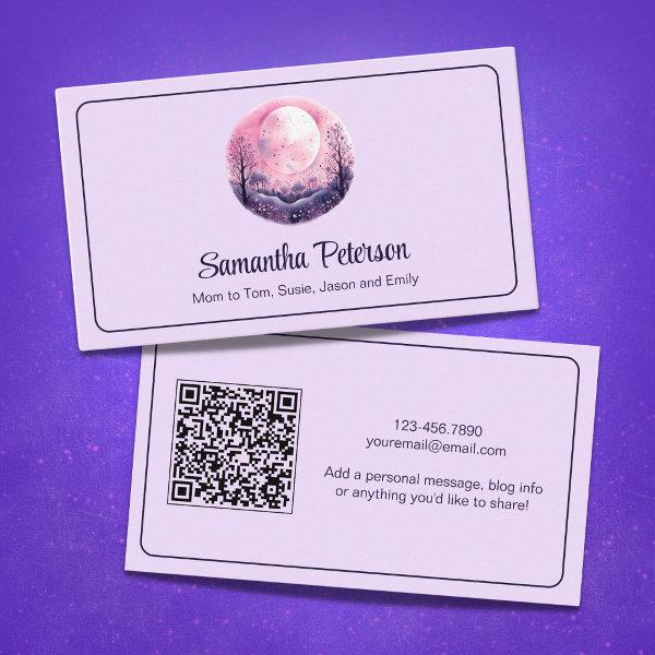 Celestial Moon and Stars QR Code Purple Personal Calling Card