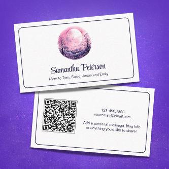 Celestial Moon and Stars QR Code White Personal Calling Card