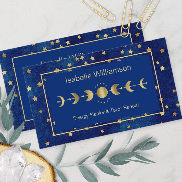 Celestial Stars Moon Phase Navy Blue Gold