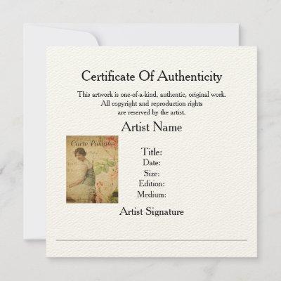Certificate Authenticity Artist Template