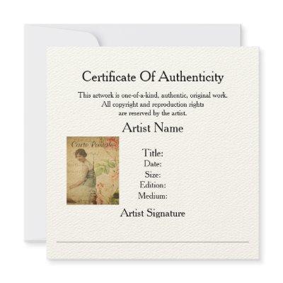 Certificate Authenticity Artist Template