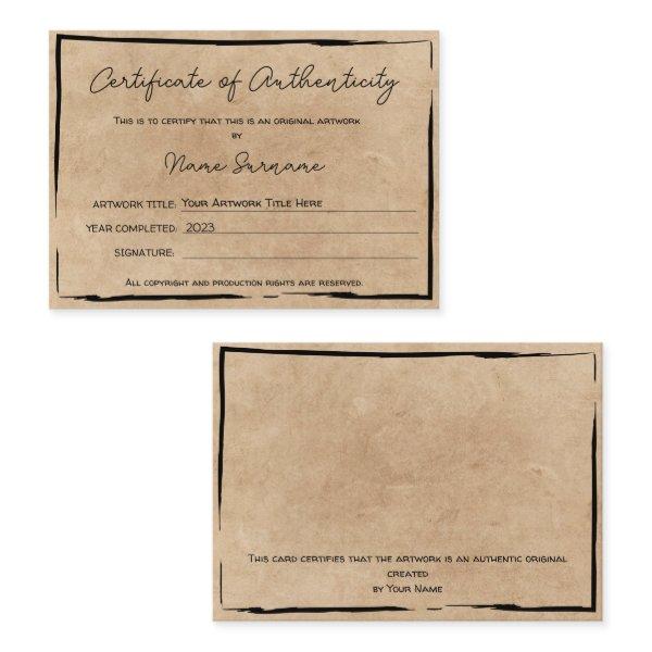 Certificate of Authenticity Artwork by Add Logo