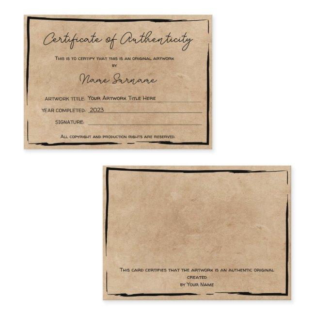 Certificate of Authenticity Artwork by Add Logo