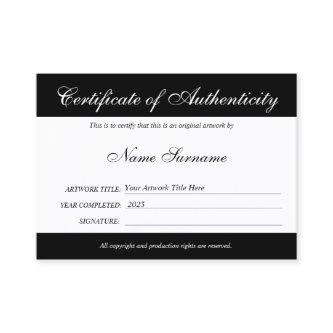 Certificate of Authenticity Artwork by Add Logo