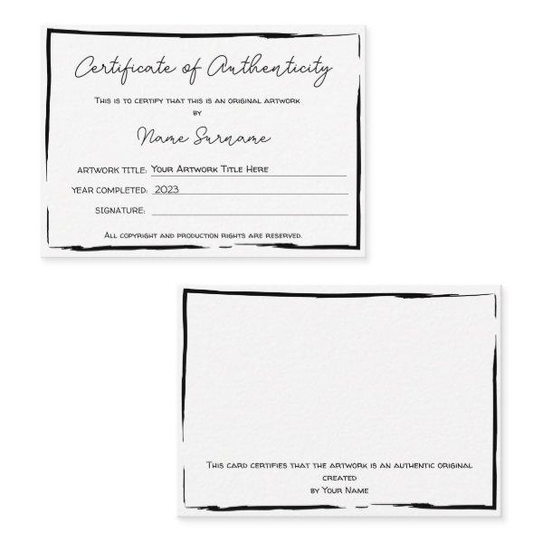 Certificate of Authenticity Artwork by Add Logo