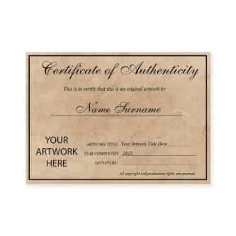 Certificate of Authenticity Artwork by Add Logo