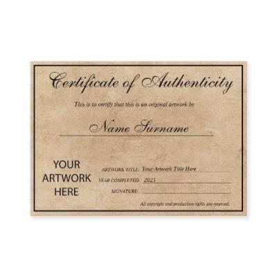 Certificate of Authenticity Artwork by Add Logo