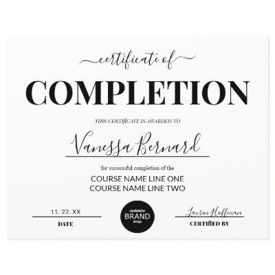 Certificate Of Completion Course Award With Logo