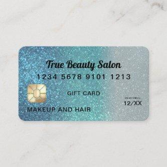 Cerulean Blue Glitter Credit Card Gift Certificate