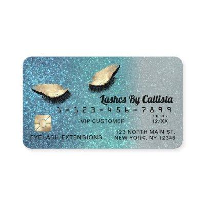 Cerulean Blue Gold Glitter Lashes Credit Card