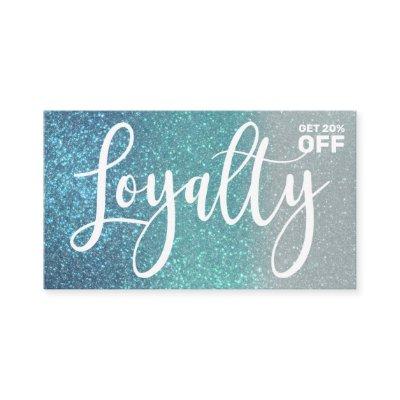 Cerulean Blue Teal Triple Glitter Ombre Typography Loyalty Card