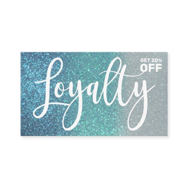 Cerulean Blue Teal Triple Glitter Ombre Typography Loyalty Card