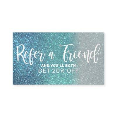 Cerulean Blue Teal Triple Glitter Ombre Typography Referral Card