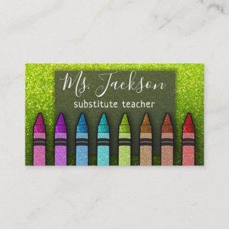 Chalkboard Teacher's Name Rainbow Glitter Crayons