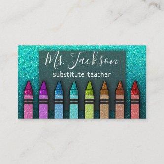 Chalkboard Teacher's Name Rainbow Glitter Crayons
