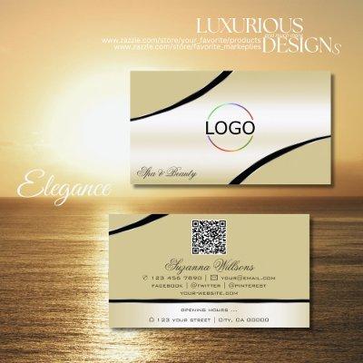Champagne Beige Curved Decor Lines Logo QR Code