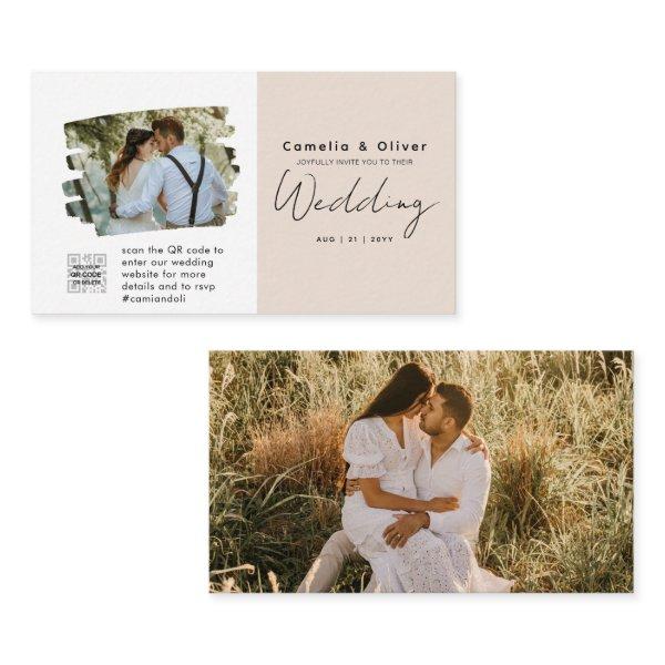 Champagne Blush PHOTO Wedding Invitation QR Code