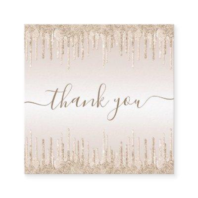 Champagne Glitter Dripping Elegant Thank You Cream Square