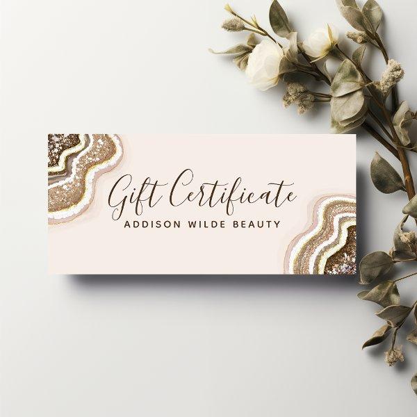 Champagne Gold Brown Agate Geode Gift Certificate