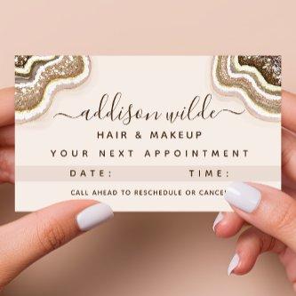 Champagne Gold Brown Glitter Agate Geode Appointment Card