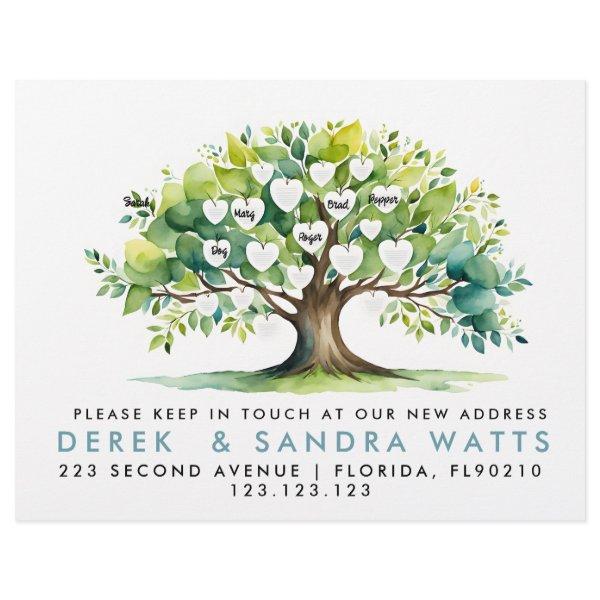 change of address, moved announcement family tree flyer