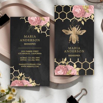 Charcoal Gold Foil Blush Pink Floral Honey Bee