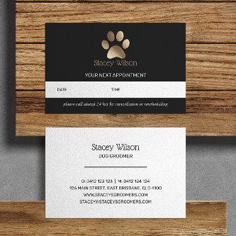 Charcoal Gold Paw Print Logo Appointment Card
